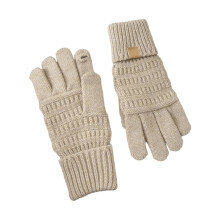 Trendy Mitten Knit Gloves Warm for Girl Women Thicken-Beige OS