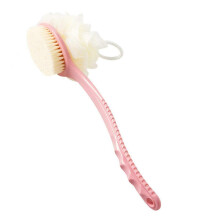 Bath Body Brush with Bristles And Loofah,back Scrubber Bath Mesh Sponge with Curved Long Handle