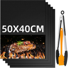 Tapis de Cuisson, 50x40cm Set de 5 Tapis Barbecue Antiadhsif et Rutilisable Barbecue Tapis, Accessoires Barbecue pour Les Barbecue gaz, Charbon ou le