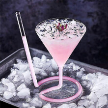Spiral Cocktail Glass Revolving Martini Creative Long Tail Cocktail Straw Wine Glass for Bar