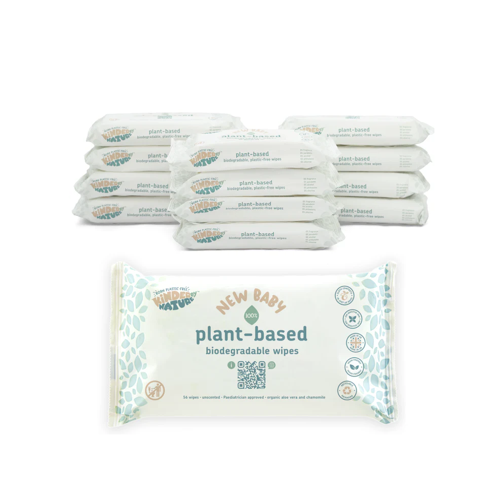 Plant-Based Baby Wipes - 56 Wipes X 12 Packs (Suitable For Newborns, Infused With Soothing Chamomile And Aloe Vera Formula) + Vegan Kinder By Nature