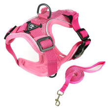 Haustier-Weste mit Geschirr und Zugseil, reflektierendes, atmungsaktives Hunde- und Katzengeschirr, Größe: S (Rosa)
