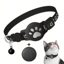 Pet Cat Tracker Collar With S10 GPS Locator Compatible with Apple Find My(Black+Black)