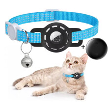 Pet Cat Locator Collar Dual System (Sky Blue Collar + Black Protective Cover)