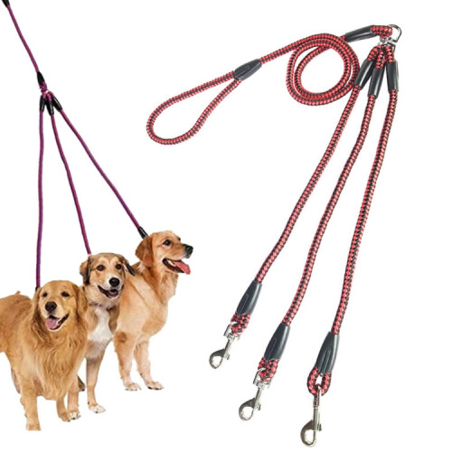 Guinzaglio per cani multi-testa da 1 a 3, lunghezza 140 cm (rosso)
