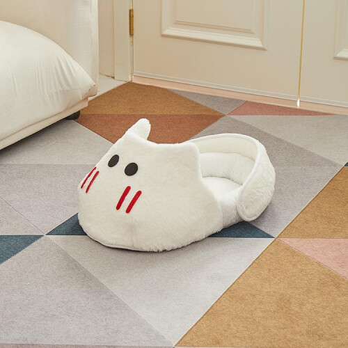 Winter-Warm Widened Semi-Enclosed Light-Blocking Pet Bed, Color: White + S