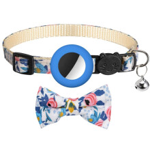 Collare anti-smarrimento con fiocco stampato e campanellino per AirTag di seconda generazione / AirTag di prima generazione (blu)