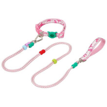 Doppelteilige P-förmige Haustierleine, multifunktionales Halsband, Führleine, Größe: S (Rosa)