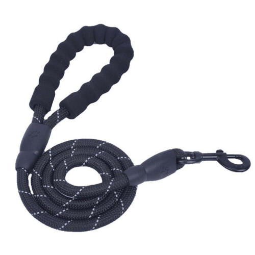 Reflective dog leash for pets, dimensions: 200cm long, 1.2cm thick (black).