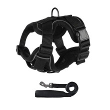 Ensemble harnais et laisse réfléchissants pour animaux de compagnie, harnais-gilet respirant anti-fugue pour chien, taille : S (noir)