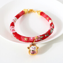 Collare/catena regolabile portafortuna con campanellino per cani e gatti, taglia: M 25-30 cm (fiore rosso)