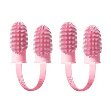 2er-Set Zahnreinigungsbürste mit zwei Fingern für Hunde und Katzen (Pink)