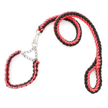 Hundeleine mit geflochtenem Gurtband, Sicherheitsmerkmalen für Haustiere, Größe: XL (Kettenstil, rot und schwarz).