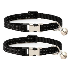 Due collari per gatti in nylon riflettente con campanellino per l'uso notturno, taglia: XS 1,0x19-30 cm (nero non inciso).
