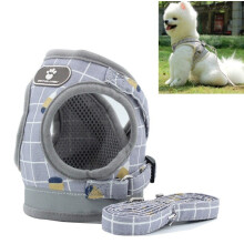Laisse de poitrine pour animal de compagnie avec corde de traction réfléchissante et respirante, taille : XS (gris quadrillé)