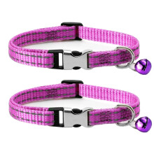 Due collari per gatti in nylon riflettente con campanellino per l'uso notturno, taglia XS 1,0x19-30 cm (viola, senza incisione).