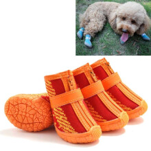 4-piece/set breathable, non-slip, and durable dog shoes for pets. Size: 3 (3.8 x 4.3 cm) (red/orange)