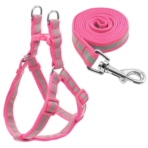 Small Medium Dogs Nylon Reflective Dog Leash Lead Set, Size:S(Pink)
