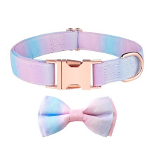 Rose gold detachable bow collar for pets with a snap clasp, size: XL 2.5x43-70cm (dreamy gradient)