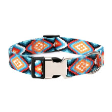 Ethnic style polyester-cotton printed pattern pet collar, size: XL: 2.5x43-71cm (diamond pattern)