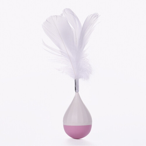 Interactive cat toy - Feathered roly-poly cat wand (white + pink)