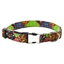 Ethnic Bohemian floral print half-metal buckle dog collar, size: XL 2.5x70cm (colorful small floral print)