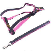 BG-Q1025 Hundeleine-Set aus verstärktem Denim (dick und strapazierfähig) - Größe: L (Pink)