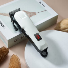 Máquina de afeitar y cortar pelo para mascotas, eléctrica, con empujador (Blanco cerámico)
