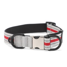 Collar reflectante de nailon para perros, talla L (hebilla plateada, rojo)