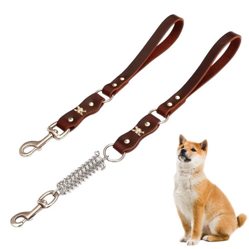 Leather Dog Leash Pet Tow Rope Chain, Style: Without Spring(Coffee) 1
