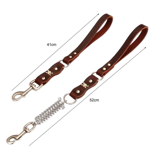 Leather Dog Leash Pet Tow Rope Chain, Style: Without Spring(Coffee) 2