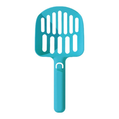 Long-handled, hook-on, large-hole cat litter scoop (blue)