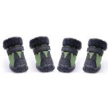 4-piece set of thickened cotton-padded shoes for dogs, warm and non-slip, size 3 (green).