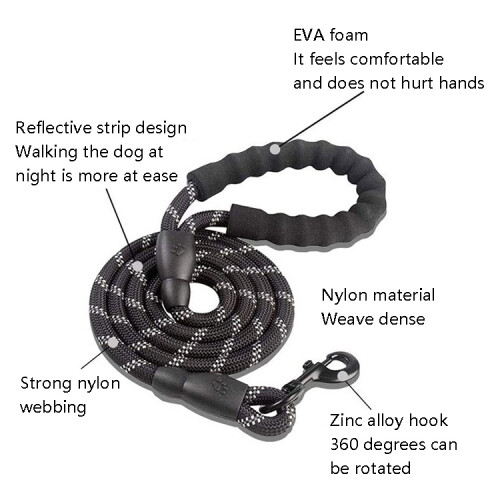 Pet Supplies Reflective Dog Pull Rope, Size: Length 150cm Thick 1.2cm(Black) 2