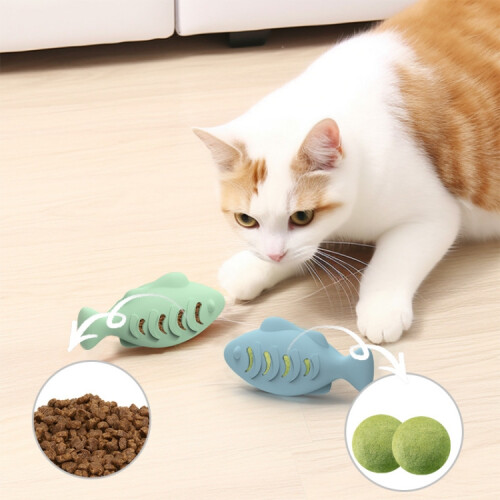 Fish Shape Silicone Cat Toy(Blue) 1