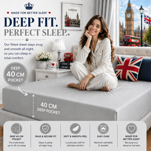 (Silver, Super King) Fitted Sheet 40cm Extra Deep Single Double King Size Bed Sheets UK Soft Microfiber Wrinkle Resistant Easy Care