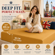 (Ochre, Super King) Fitted Sheet 40cm Extra Deep Single Double King Size Bed Sheets UK Soft Microfiber Wrinkle Resistant Easy Care