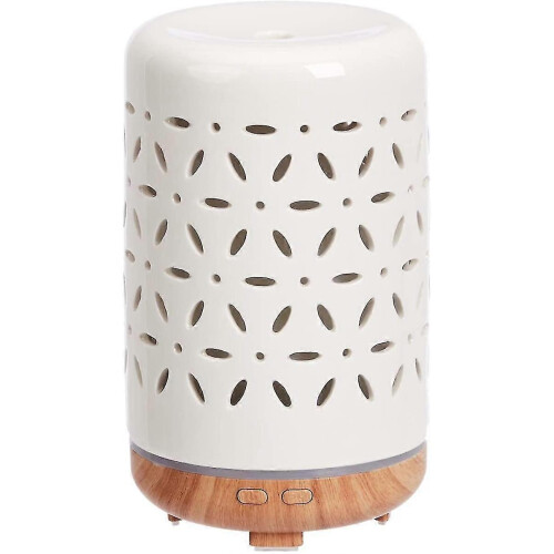 Ultrasonic Ceramic Aromatherapy Essential Oil Diffuser with Wood Grain Finish Base