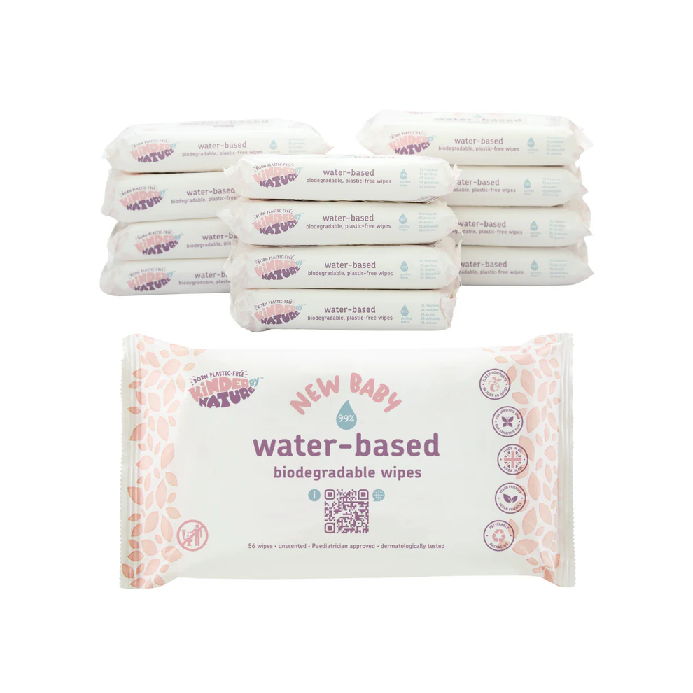 Water-Based Baby Wipes - 56 Wipes X 12 Packs (Suitable For Newborns With Sensitive Or Eczema Prone Skin) + Vegan Kinder By Nature