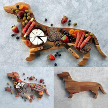 Sausage Dog Plate Cutting Board, Wooden Cutting Board, Christmas Party Convenient Food Tray for Sausages