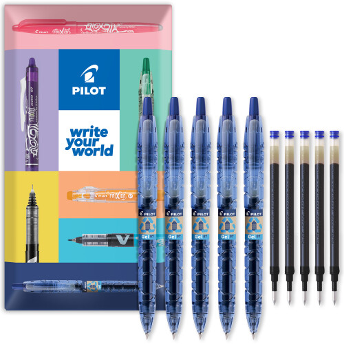Pilot PILOT B2P Gel Roller Ball Pen and Refills Blue Pack of 5