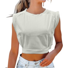 Crop Top Athletic Shirts for Women Cute Sleeveless-apricot L