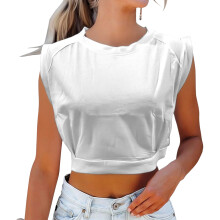 Crop Top Athletic Shirts for Women Cute Sleeveless Yoga-White L