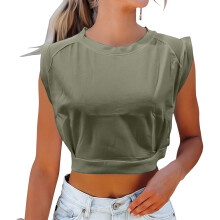 Crop Top Athletic Shirts for Women Cute Sleeveless-Army Green S