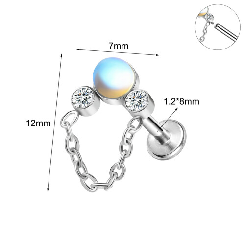 16g labret læbestift i rustfrit stål med cz, 8mm 1