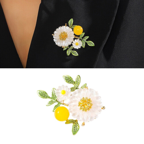 Broche marguerite en perle, alliage vert – 4,6 cm 1