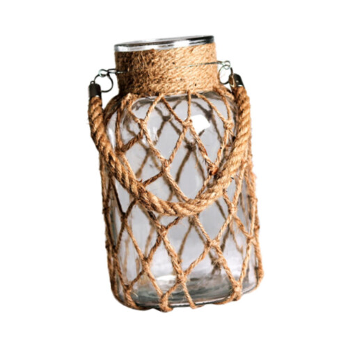 Vaso de vidro rústico envolto em juta 2