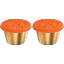 2pcs Salad Dressing Container, 2.4oz Stainless Steel Sauce Bowls Condiment Containers, Dipping Sauce Cups for Lunch Bento Box, Orange