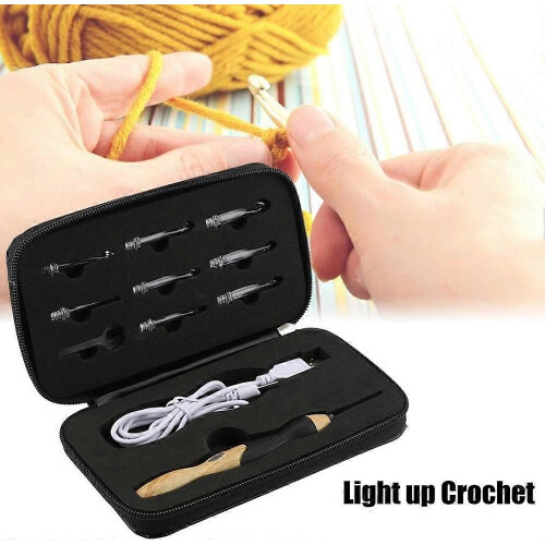 LED Hook Set, 9 in 1 USB Rechargeable Light Up Hook Hand Weaving Tools Sewing Silicone Handle 1