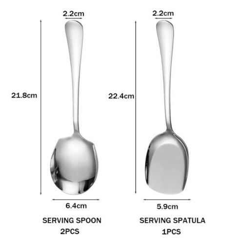 Serving spoons - Stainless steel - Set of 3 - Long handle - Modern design - Versatile 1